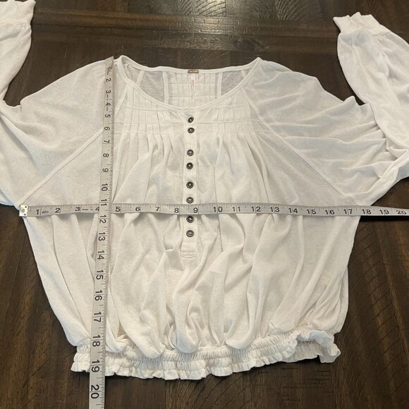 Free People White Balloon Sleeve Poet Semi-Sheer Top Blouse Size Small - Picture 5 of 9